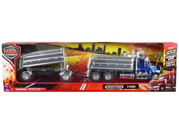 Freightliner 114SD Dump Truck with Twin Dump Body Blue "Long Haul Trucker" Series 1/32 Diecast Model by New Ray #3