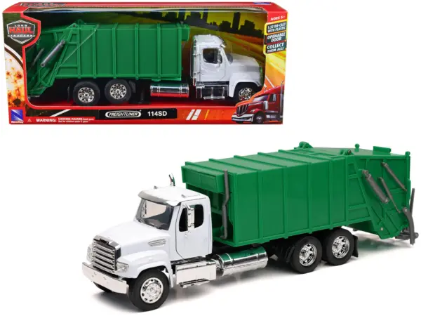 Freightliner 114SD Garbage Truck White and Green "Long Haul Trucker" Series 1/32 Diecast Model by New Ray #1