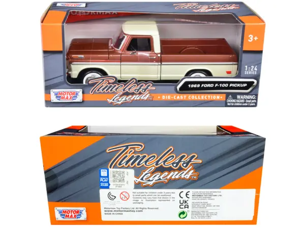 1969 Ford F-100 Pickup Truck Brown Metallic and Cream "Timeless Legends" 1/24 Diecast Model Car by Motormax #3