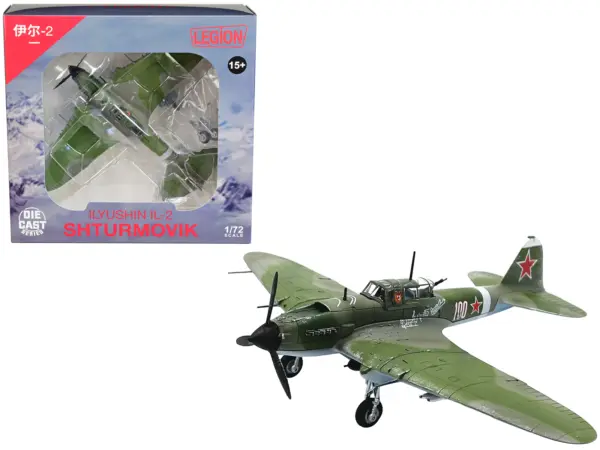 Ilyushin IL-2M3 Sturmovik Aircraft #100 Green Camouflage "Piloted by Vasily Emelyanenko" Soviet Air Force 1/72 Diecast Model Airplane by Legion #1