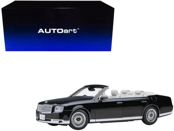 Toyota Century Open Car Convertible RHD (Right Hand Drive) Black with White Interior 1/18 Model Car by Autoart #1