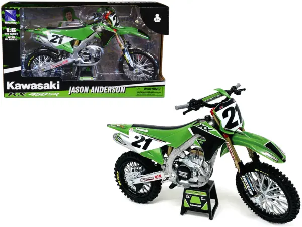 Kawasaki KX450SR Dirt Bike Motorcycle #21 Jason Anderson Green and Black "Kawasaki Racing Team" 1/6 Model by New Ray #1