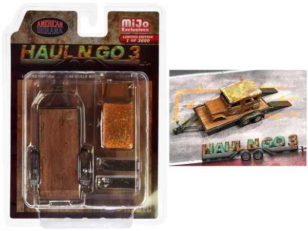 "Haul N Go 3" 4 piece Diecast Model Set (1 Flatbed Trailer 1 Abandoned Car 2 Ramps) Limited Edition to 3600 pieces Worldwide for 1/64 scale models by American Diorama #1