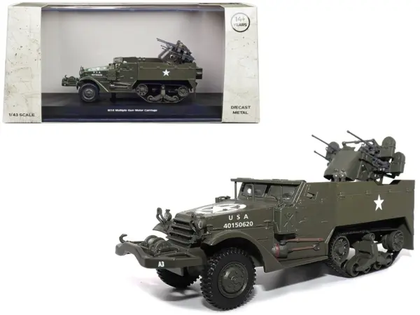 White M16 Multiple Gun Motor Carriage Olive Drab "United States Army" 1/43 Diecast Model by Militaria Die Cast #1