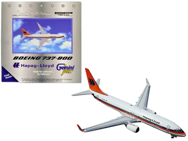Boeing 737-800 Commercial Aircraft "Hapag-Lloyd" White with Orange and Blue Stripes 1/400 Diecast Model Airplane by GeminiJets #1