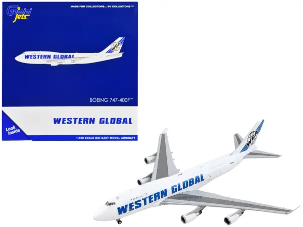 Boeing 747-400F Commercial Aircraft "Western Global" White with Blue Tail Stripes 1/400 Diecast Model Airplane by GeminiJets #1