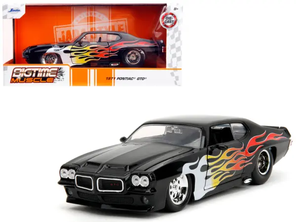 1971 Pontiac GTO Black with Flame Graphics "Bigtime Muscle" Series 1/24 Diecast Model Car by Jada #1