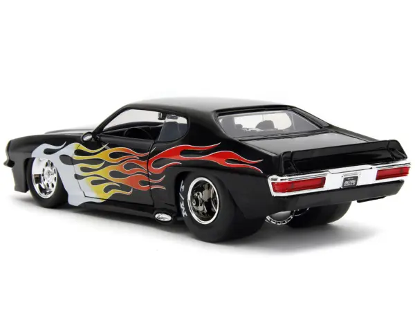 1971 Pontiac GTO Black with Flame Graphics "Bigtime Muscle" Series 1/24 Diecast Model Car by Jada #5