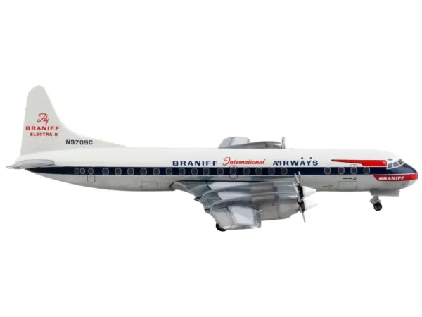 Lockheed L-188 Electra Commercial Aircraft "Braniff International Airways" White with Blue Stripes 1/400 Diecast Model Airplane by GeminiJets #2