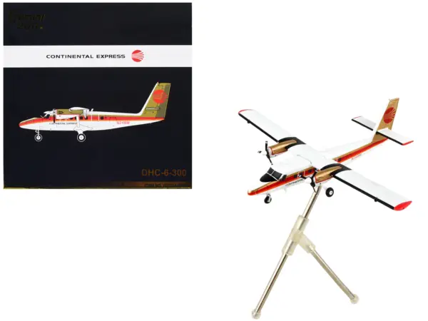 De Havilland DHC-6-300 Commercial Aircraft "Continental Express" White with Red Stripes and Gold Tail "Gemini 200" Series 1/200 Diecast Model Airplane by GeminiJets #1