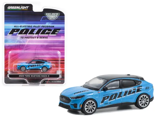 2022 Ford Mustang Mach-E Police Blue with Black Top "All-Electric Pilot Program Vehicle" "Hobby Exclusive" Series 1/64 Diecast Model Car by Greenlight #1
