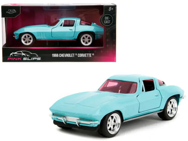 1966 Chevrolet Corvette Light Blue with Pink Tinted Windows "Pink Slips" Series 1/32 Diecast Model Car by Jada #1
