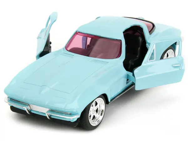 1966 Chevrolet Corvette Light Blue with Pink Tinted Windows "Pink Slips" Series 1/32 Diecast Model Car by Jada #2