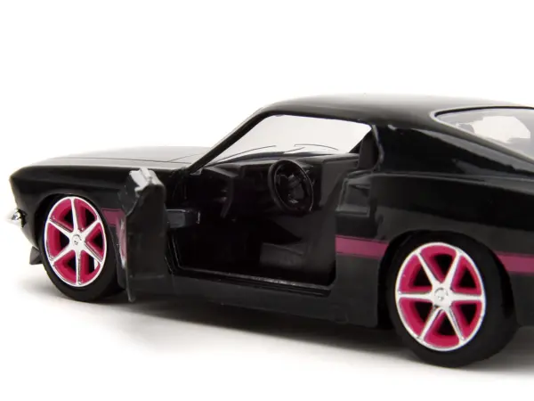 1969 Ford Mustang Black Metallic with Pink Stripes and Wheels "Pink Slips" Series 1/32 Diecast Model Car by Jada #3