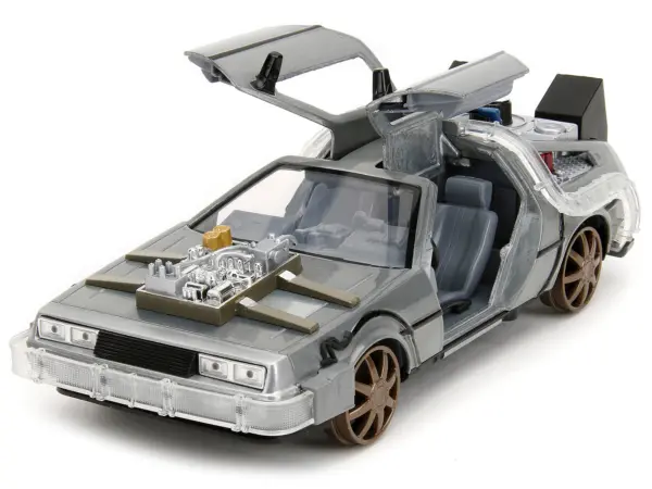 DeLorean Brushed Metal Time Machine (Train Wheel Version) with Lights "Back to the Future Part III" (1990) Movie "Hollywood Rides" Series 1/24 Diecast Model Car by Jada #2