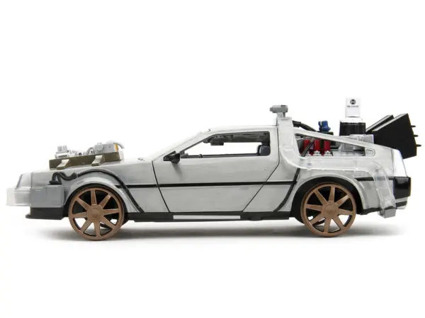DeLorean Brushed Metal Time Machine (Train Wheel Version) with Lights "Back to the Future Part III" (1990) Movie "Hollywood Rides" Series 1/24 Diecast Model Car by Jada #4