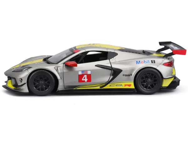 2020 Chevrolet Corvette C8.R #4 Silver Metallic with Yellow Stripes "Race" Series 1/24 Diecast Model Car by Bburago #3