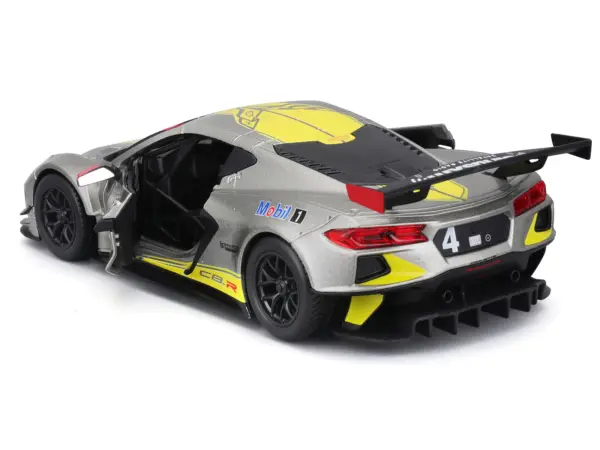 2020 Chevrolet Corvette C8.R #4 Silver Metallic with Yellow Stripes "Race" Series 1/24 Diecast Model Car by Bburago #4