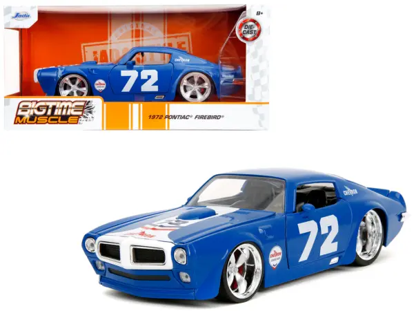 1972 Pontiac Firebird #72 Blue with White Stripe "Chevron" "Bigtime Muscle" Series 1/24 Diecast Model Car by Jada #1