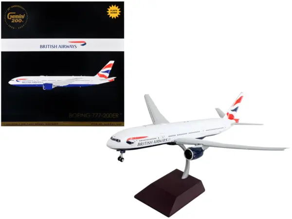 Boeing 777-200ER Commercial Aircraft with Flaps Down "British Airways" White with Striped Tail "Gemini 200" Series 1/200 Diecast Model Airplane by GeminiJets #1