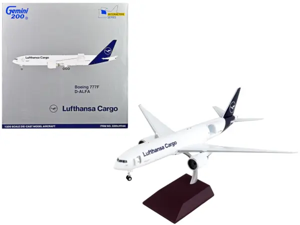 Boeing 777F Commercial Aircraft "Lufthansa Cargo" White with Blue Tail "Gemini 200 - Interactive" Series 1/200 Diecast Model Airplane by GeminiJets #1