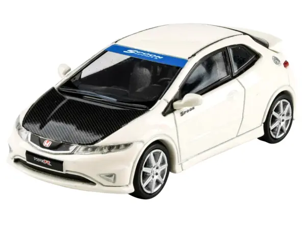 2007 Honda Civic Type R FN2 Championship White with Carbon Hood 1/64 Diecast Model Car by Paragon Models #4
