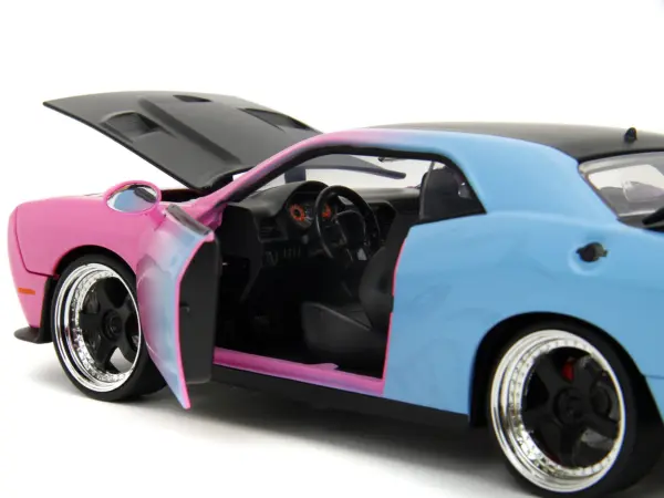 2015 Dodge Challenger SRT Hellcat Pink and Blue Gradient with Matt Black Hood and Top "Pink Slips" Series 1/24 Diecast Model Car by Jada #3