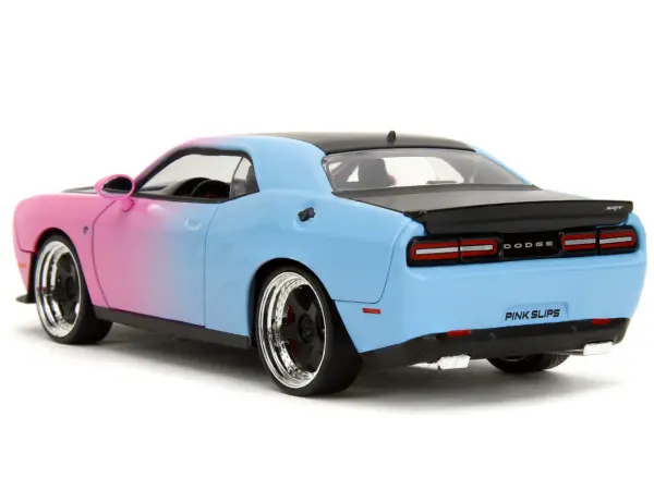 2015 Dodge Challenger SRT Hellcat Pink and Blue Gradient with Matt Black Hood and Top "Pink Slips" Series 1/24 Diecast Model Car by Jada #4