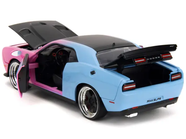 2015 Dodge Challenger SRT Hellcat Pink and Blue Gradient with Matt Black Hood and Top "Pink Slips" Series 1/24 Diecast Model Car by Jada #5