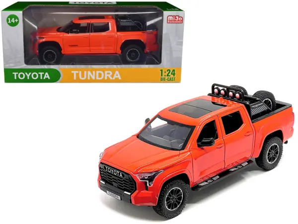 2023 Toyota Tundra TRD 4x4 Pickup Truck Solar Octane Orange with Sunroof and Wheel Rack 1/24 Diecast Model Car #1