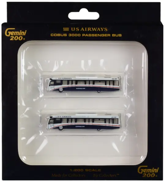 Cobus 3000 Passenger Bus White and Blue "US Airways Shuttle Bus" 2 Piece Set "Gemini 200" Series Diecast Models by GeminiJets #1