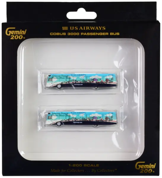 Cobus 3000 Passenger Bus White and Blue with Graphics "US Airways Shuttle Bus - Greener Transit" 2 Piece Set "Gemini 200" Series Diecast Models by GeminiJets #1