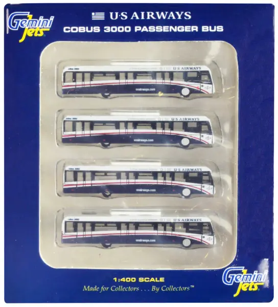 Cobus 3000 Passenger Bus White and Blue "US Airways Shuttle Bus" 4 Piece Set 1/400 Diecast Models by GeminiJets #1