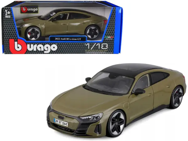 2022 Audi RS e-tron GT Dark Green with Sunroof 1/18 Diecast Model Car by Bburago #1
