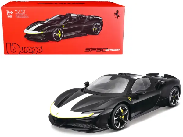 Ferrari SF90 Spider Assetto Fiorano Black Metallic with White Stripes "Signature Series" 1/18 Diecast Model Car by Bburago #1