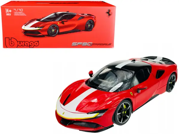 Ferrari SF90 Stradale Assetto Fiorano Red with White Stripes "Signature Series" 1/18 Diecast Model Car by Bburago #1