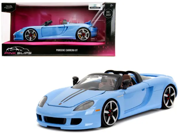 Porsche Carrera GT Convertible Blue with Black Stripes "Pink Slips" Series 1/24 Diecast Model Car by Jada #1