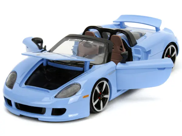 Porsche Carrera GT Convertible Blue with Black Stripes "Pink Slips" Series 1/24 Diecast Model Car by Jada #2