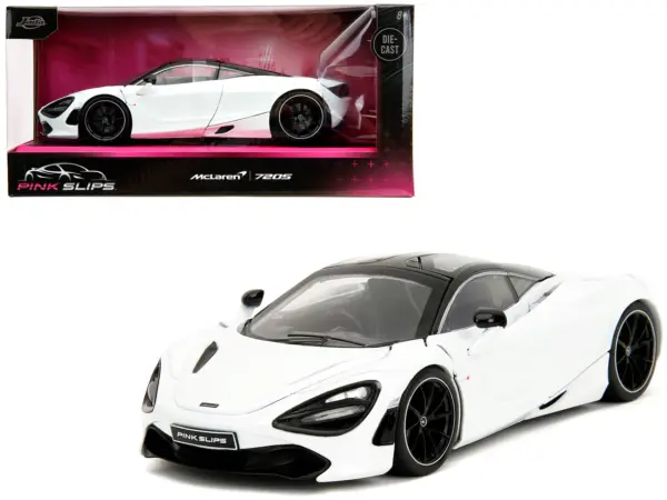 McLaren 720S White Metallic with Black Top "Pink Slips" Series 1/24 Diecast Model Car by Jada #1