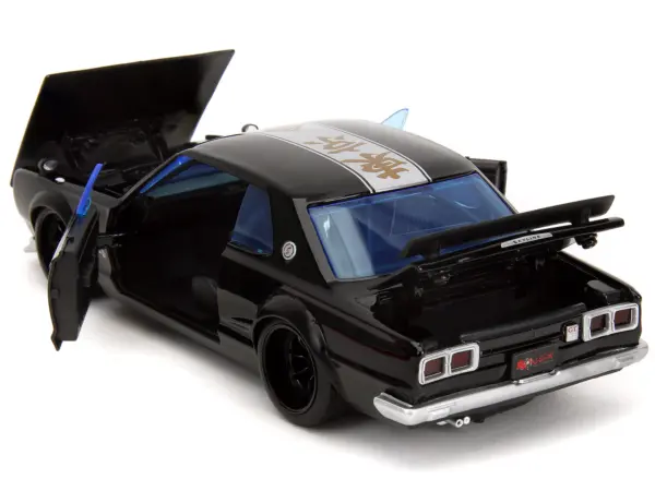 1971 Nissan Skyline GT-R RHD (Right Hand Drive) Black with Silver Stripe and Mikey Diecast Figure "Tokyo Revengers" (2021) TV Series "Anime Hollywood Rides" Series 1/24 Diecast Model Car by Jada #4