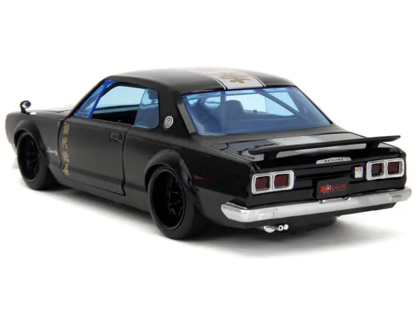 1971 Nissan Skyline GT-R RHD (Right Hand Drive) Black with Silver Stripe and Mikey Diecast Figure "Tokyo Revengers" (2021) TV Series "Anime Hollywood Rides" Series 1/24 Diecast Model Car by Jada #5