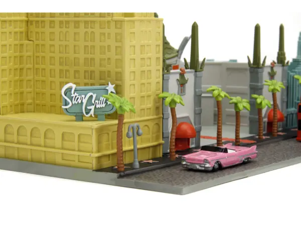 "Hollywood 100" Walk of Fame Diorama with Pink Convertible and Double-Decker Bus "Nano Scene" Series model by Jada #3