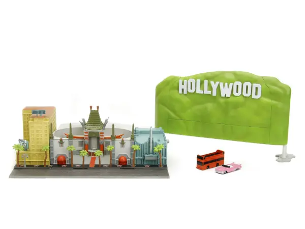 "Hollywood 100" Walk of Fame Diorama with Pink Convertible and Double-Decker Bus "Nano Scene" Series model by Jada #5