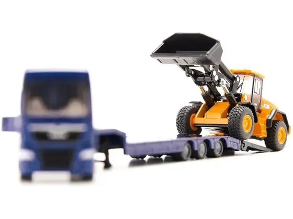 MAN Truck Blue Metallic with Low Loader Trailer and JCB 457 Wheel Loader Yellow 1/87 (HO) Diecast Model by Siku #2