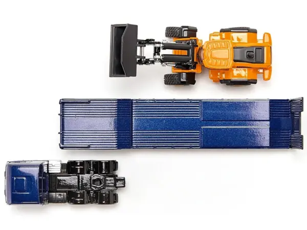 MAN Truck Blue Metallic with Low Loader Trailer and JCB 457 Wheel Loader Yellow 1/87 (HO) Diecast Model by Siku #5