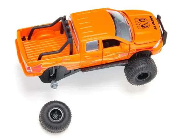 Ram 1500 Pickup Truck Lifted with Balloon Tires Orange with Flames 1/50 Diecast Model by Siku #2