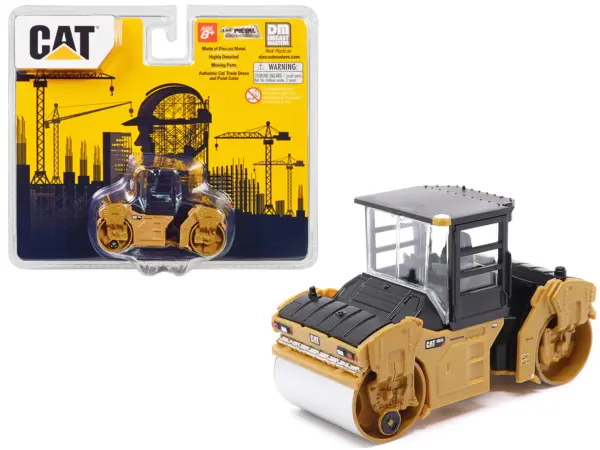 CAT Caterpillar CB-13 Tandem Vibratory Roller with Cab Yellow and Black 1/64 Diecast Model by Diecast Masters #1