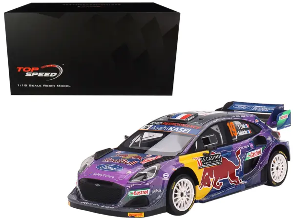 Ford Puma Rally1 #19 Sebastien Loeb - Isabelle Galmiche "M-Sport Ford WRT" Winner "Monte Carlo Rally" (2022) 1/18 Model Car by Top Speed #1
