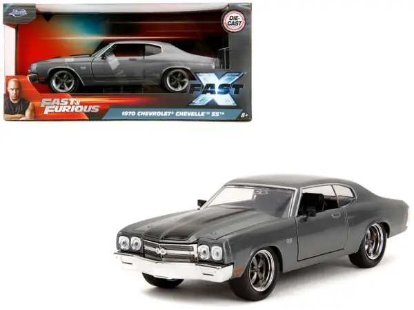 1970 Chevrolet Chevelle SS Gray Metallic with Black Stripes "Fast & Furious" (2009) Movie "Fast & Furious" Series 1/24 Diecast Model Car by Jada #1