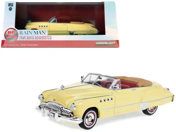 Charlie Babbitt's 1949 Buick Roadmaster Convertible Cream with Red Interior "Rain Man" (1988) Movie 1/43 Diecast Model Car by Greenlight #1